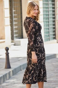 Black Baroque Print Wrap Front Midi Dress 11 Black Baroque Print Wrap Front Midi Dress -Sosandar Fashion Store web 2508 47 dydrw064bkcv01 47 246