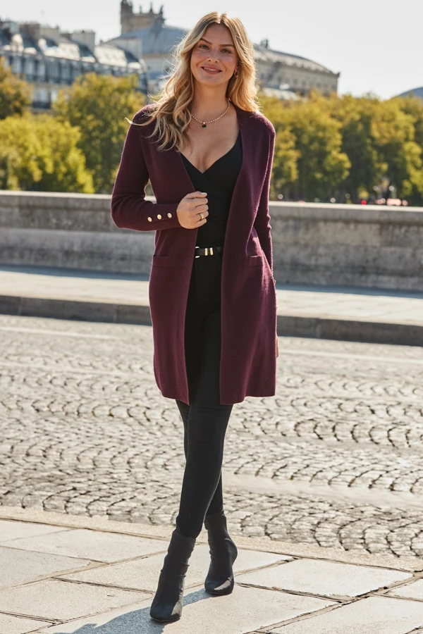 Burgundy Longline Belted Cardigan 4 Burgundy Longline Belted Cardigan - Image 2