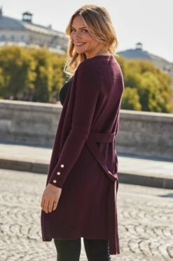 Burgundy Longline Belted Cardigan 14 Burgundy Longline Belted Cardigan -Sosandar Fashion Store web 2508 48 a25tk601rd0004 a24bd030bk0001 48 171