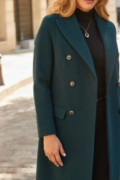 Dark Emerald Green Double Breasted Longline Coat -Sosandar Fashion Store web 2508 50 a25ow044gn0024 a25tk462bk0001 a24bd030bk0001 50 322