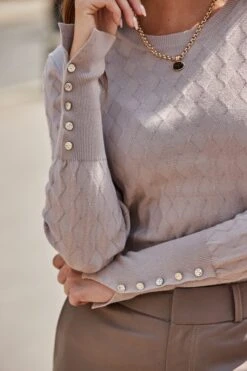Natural Textured Button Cuff Jumper -Sosandar Fashion Store web 2508 62 a25tk201nl0003 a24bl001bn0003 62 198