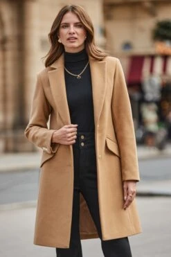 Camel Coat With Luxe Gold Buttons -Sosandar Fashion Store web 2508 63 a25ow038nl0008 a25tk462bk0001 a23bd028bk0001 63 133