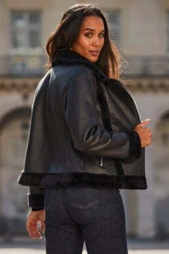 Black Faux Shearling Aviator Jacket -Sosandar Fashion Store web 2508 76 a24op005bk0001 a24bd005io003w a25tk351bk0001 76 245