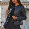 Midnight Blue Zip Front Round Neck Leather Jacket -Sosandar Fashion Store web 2508 77 a25ol009be0035 a24bd005io003w a25tk351bk0001 77 093
