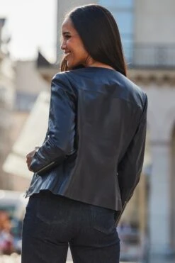 Midnight Blue Zip Front Round Neck Leather Jacket -Sosandar Fashion Store web 2508 77 a25ol009be0035 a24bd005io003w a25tk351bk0001 77 158