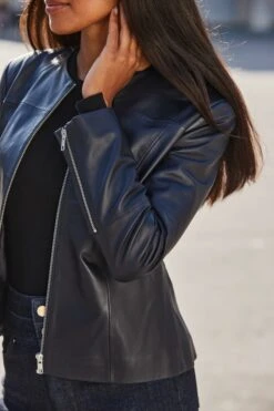 Midnight Blue Zip Front Round Neck Leather Jacket -Sosandar Fashion Store web 2508 77 a25ol009be0035 a24bd005io003w a25tk351bk0001 77 192