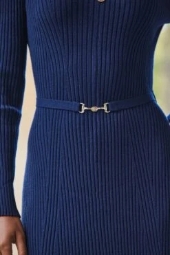 Navy Blue Ribbed Knit Fit & Flare Dress -Sosandar Fashion Store web 2508 79 a25dk164be0003 79 198