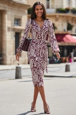 Burgundy Paisley Print Faux Wrap Dress 13 Burgundy Paisley Print Faux Wrap Dress -Sosandar Fashion Store web 2508 82 a23dj094rd0004 82 036