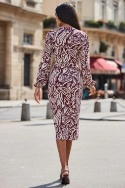 Burgundy Paisley Print Faux Wrap Dress 12 Burgundy Paisley Print Faux Wrap Dress -Sosandar Fashion Store web 2508 82 a23dj094rd0004 82 109