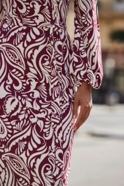 Burgundy Paisley Print Faux Wrap Dress 11 Burgundy Paisley Print Faux Wrap Dress -Sosandar Fashion Store web 2508 82 a23dj094rd0004 82 128