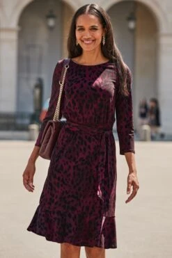 Burgundy Animal Print Fit & Flare Dress 10 Burgundy Animal Print Fit & Flare Dress -Sosandar Fashion Store web 2508 83 dydrj012rdcv01 83 046 rt