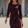 Burgundy Animal Print Fit & Flare Dress -Sosandar Fashion Store web 2508 83 dydrj012rdcv01 83 113 rt