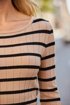 Camel & Black Stripe Ribbed Top 11 Camel & Black Stripe Ribbed Top -Sosandar Fashion Store web 2508 85 a25tk178bn0018 s24le016be0040 85 134