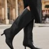 Black Knee High Low Heel Boots 2 Black Knee High Low Heel Boots -Sosandar Fashion Store web 2508 87 a24fw022bk0001 87 066 rc