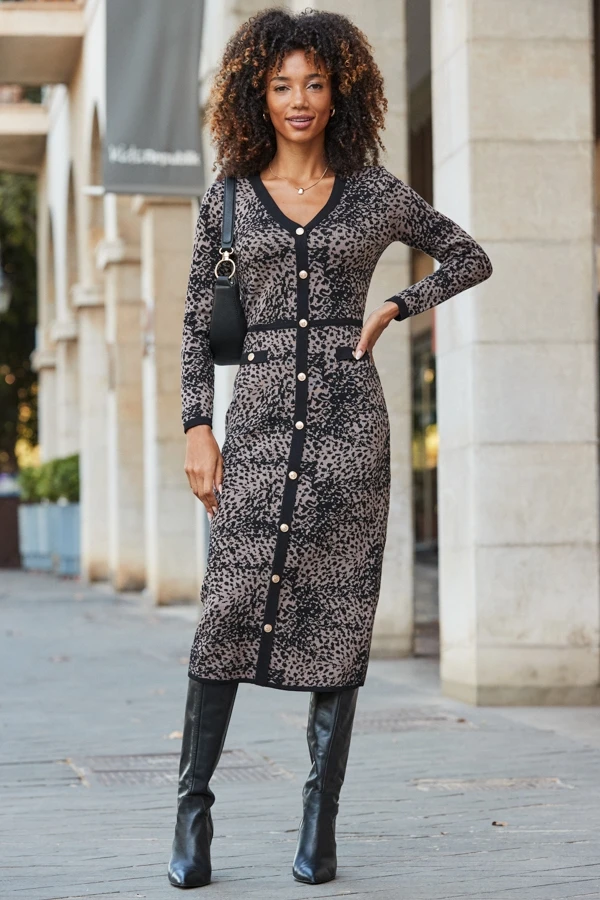 Leopard Print Jacquard Knit Dress 4 Leopard Print Jacquard Knit Dress - Image 2