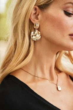 Gold Round Statement Earrings