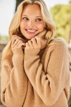 Camel Roll Neck Super Soft Knitted Jumper -Sosandar Fashion Store web 2509 14 a25tk460bn0002 a24bd024be0010 14 162