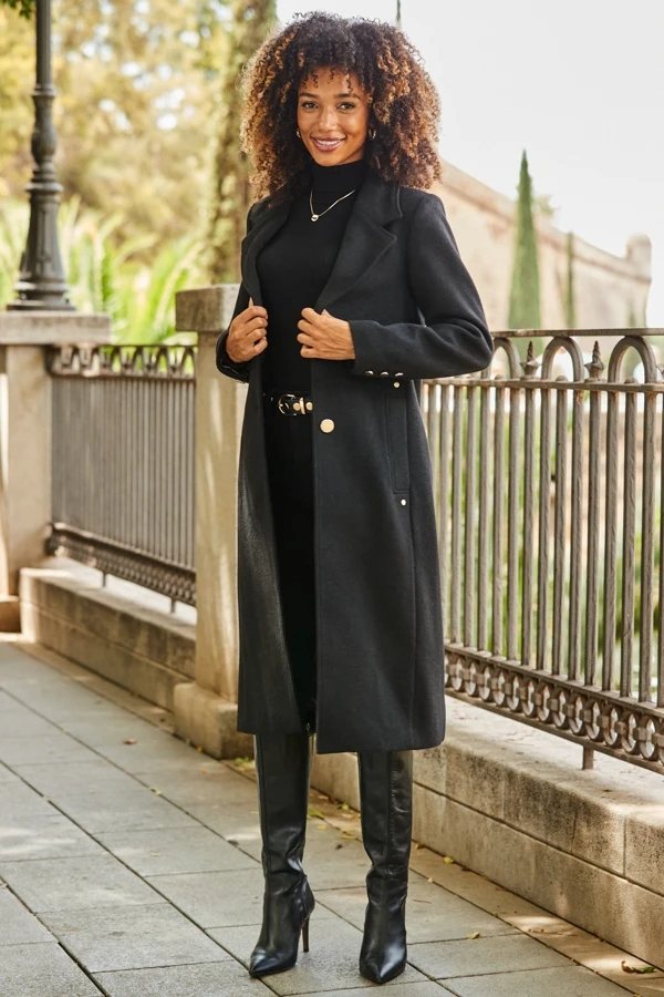 Black Premium Longline Wool Mix Coat With Leopard Print Lining 9 Black Premium Longline Wool Mix Coat With Leopard Print Lining - Image 8