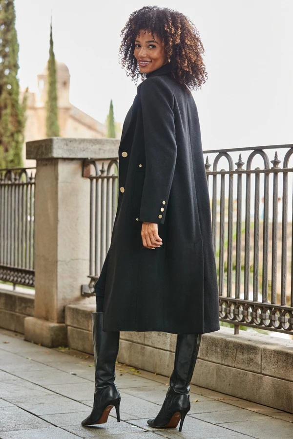 Black Premium Longline Wool Mix Coat With Leopard Print Lining 3 Black Premium Longline Wool Mix Coat With Leopard Print Lining - Image 2