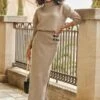Taupe Knitted Midaxi Skirt -Sosandar Fashion Store web 2509 40 a24bk213bn0003 a24tk163bn0003 40 123 1