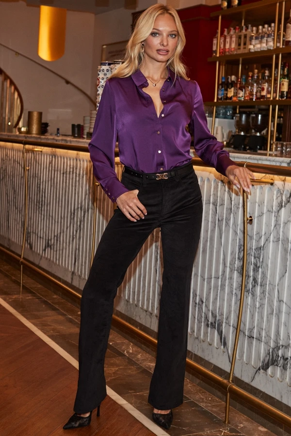 Amethyst Satin Shirt With Gold Buttons 4 Amethyst Satin Shirt With Gold Buttons - Image 2