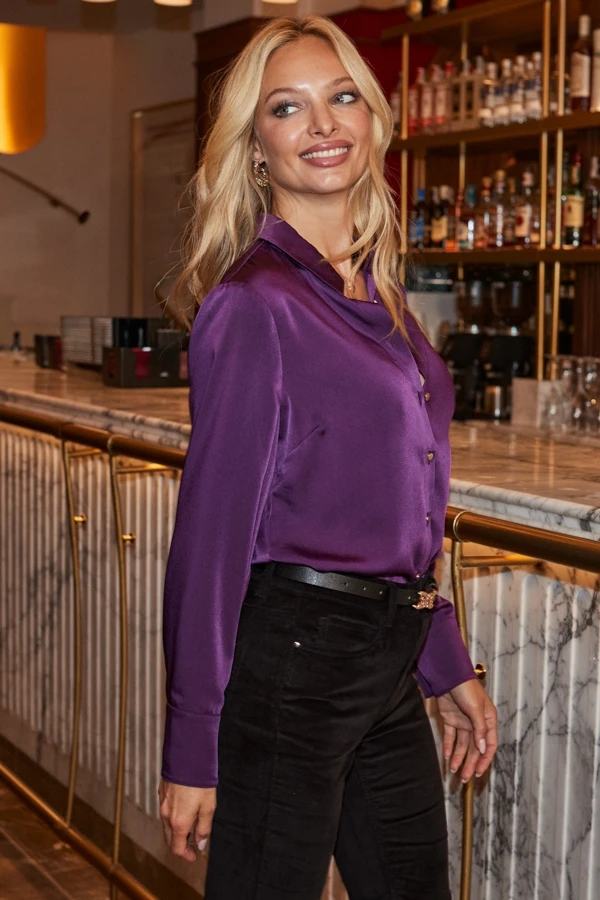 Amethyst Satin Shirt With Gold Buttons 6 Amethyst Satin Shirt With Gold Buttons - Image 4
