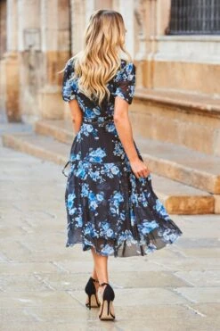 Black & Blue Floral Print Mesh Wrap Jersey Dress 11 Black & Blue Floral Print Mesh Wrap Jersey Dress -Sosandar Fashion Store web 25 s20dj030blfl 162