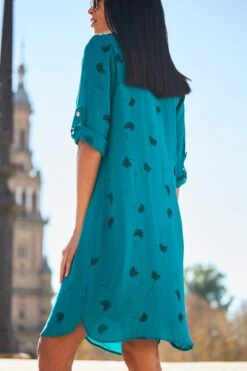 Green Dandelion Print Zip Front Shift Dress -Sosandar Fashion Store web 28 s22dw185gnfl01 167