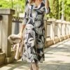 Black & White Floral Print Tie Waist Jersey Midi Dress 2 Black & White Floral Print Tie Waist Jersey Midi Dress -Sosandar Fashion Store web 29 s22dj182tafl01 020