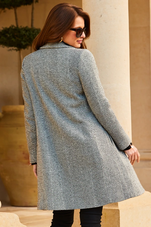 Black & White Herringbone Wool Mix Coat 6 Black & White Herringbone Wool Mix Coat - Image 4