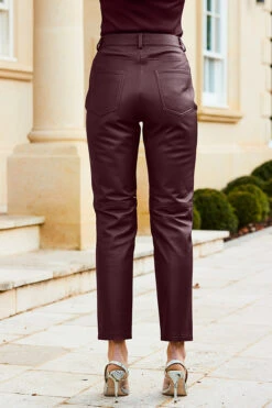 Wine Leather Straight Leg Trousers -Sosandar Fashion Store web 31 a22bl020rd0011 457