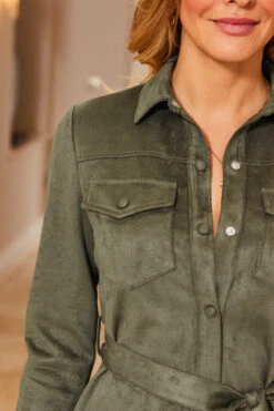 Khaki Green Faux Suede Shirt Dress 12 Khaki Green Faux Suede Shirt Dress -Sosandar Fashion Store web 34 a22dp005gn0002 123 khaki rt2