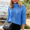 Azure Blue Roll Neck Pointelle Jumper -Sosandar Fashion Store web 35 s23tk615be0029 056 rc