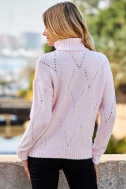 Soft Pink Roll Neck Pointelle Jumper 11 Soft Pink Roll Neck Pointelle Jumper -Sosandar Fashion Store web 35 s23tk615pk0020 132