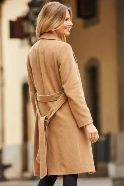 Camel Belted Wool Mix Coat With Pockets -Sosandar Fashion Store web 39 s22ow085bn a20bd095bk 111