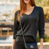 Black Metallic Sparkle Knit V Neck Jumper -Sosandar Fashion Store web 40 a22tk418bk0001 s23bp001bk0001 063
