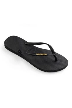 Havaianas Black & Gold Metallic Detail Slim Flip Flops -Sosandar Fashion Store web 4119875.1924.a