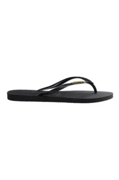 Havaianas Black & Gold Metallic Detail Slim Flip Flops -Sosandar Fashion Store web 4119875.1924.b