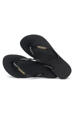 Havaianas Black & Gold Metallic Detail Slim Flip Flops -Sosandar Fashion Store web 4119875.1924.d