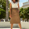 Taupe Leather A-Line Skirt With Pockets 1 Taupe Leather A-Line Skirt With Pockets -Sosandar Fashion Store web 42 a21sl003bn0003 s22tk850cm 016