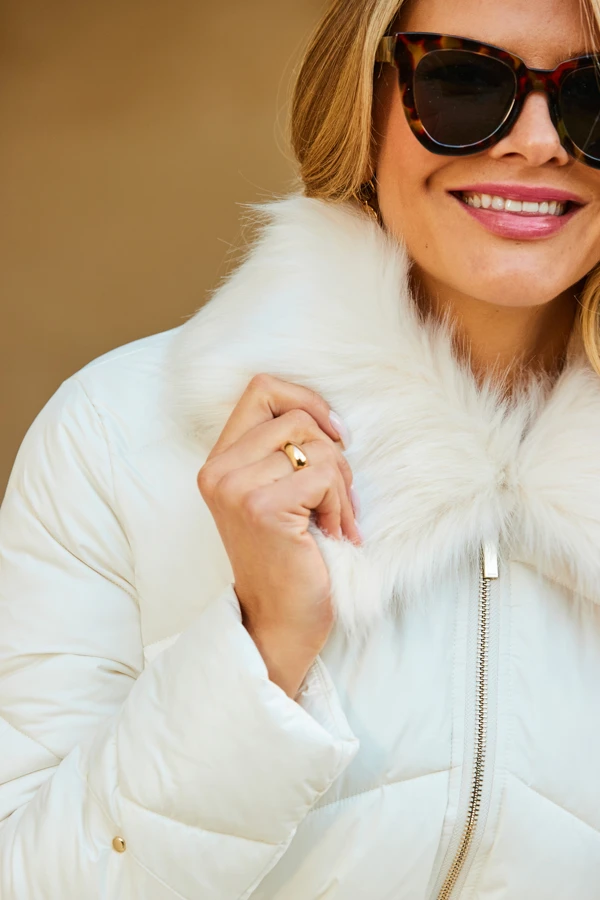 Ivory Faux Fur Collar Padded Coat 7 Ivory Faux Fur Collar Padded Coat - Image 5