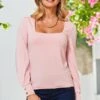 Soft Pink Blouson Sleeve Jersey Top 2 Soft Pink Blouson Sleeve Jersey Top -Sosandar Fashion Store web 44 s23tj021pk0020 s23bd011io003w 007 1 bg 1