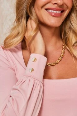 Soft Pink Blouson Sleeve Jersey Top -Sosandar Fashion Store web 44 s23tj021pk0020 s23bd011io003w 173 1