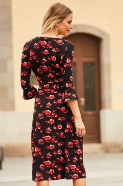 Black & Red Floral Print Jersey Midi Dress 14 Black & Red Floral Print Jersey Midi Dress -Sosandar Fashion Store web 45 a20dj068bkfl ss19or10rd0037 091