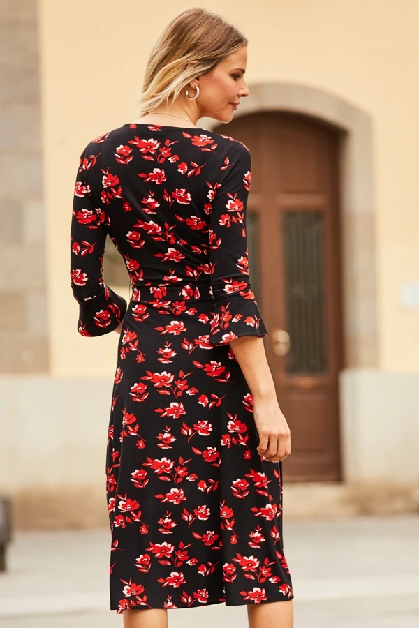Black & Red Floral Print Jersey Midi Dress 7 Black & Red Floral Print Jersey Midi Dress - Image 5