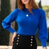 Cobalt Blue Gathered Sleeve Jumper 2 Cobalt Blue Gathered Sleeve Jumper -Sosandar Fashion Store web 45 a20tk095be0001 068