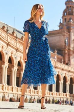 Cobalt Blue Animal Print Mesh Wrap Jersey Dress 12 Cobalt Blue Animal Print Mesh Wrap Jersey Dress -Sosandar Fashion Store web 47 s20dj030blan 203