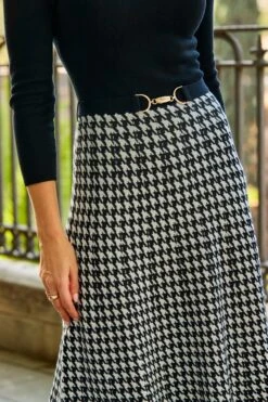 Black & White Houndstooth Print Two Part Knitted Midi Dress With Belt 8 Black & White Houndstooth Print Two Part Knitted Midi Dress With Belt -Sosandar Fashion Store web 53 s23dk627bkwe01 134