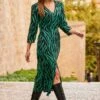 Black & Green Animal Print Midi Dress 1 Black & Green Animal Print Midi Dress -Sosandar Fashion Store web 55 s23dw006bkan01 021