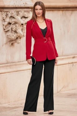 Red D Ring Belted Blazer -Sosandar Fashion Store web 55 s23ow003rd0017 a22bw006rd0017 a22tw061bksp01 394 rt